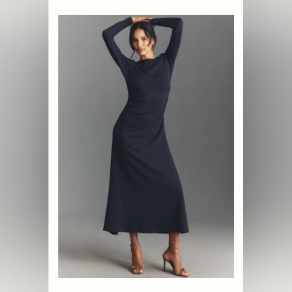 Long Sleeve Navy Maxi Dress - Women's Elegant Knit Anthropologie